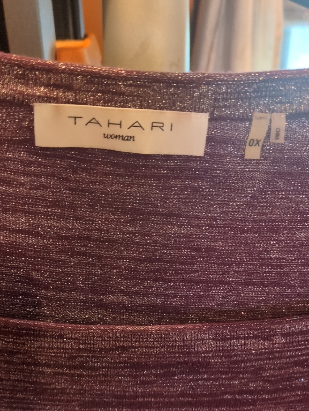 Tahari Woman Plum and silver Metallic shimmer ruched top size 0X
